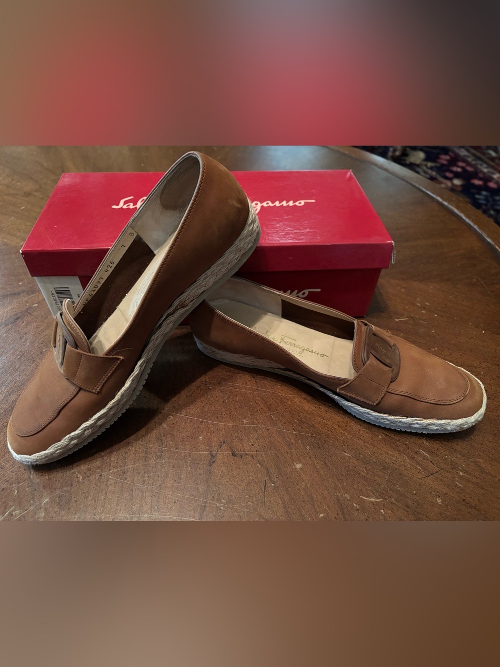 Salvatore Ferragamo Brown Leather Espadrille Loafers - Women 80s vintage